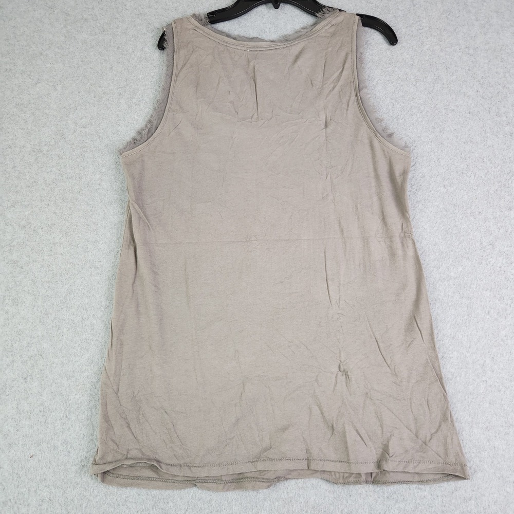 LOFT Tank Top Womens Large Taupe Cotton Sequin Fringe Trim Slim Fit Sleeveless - Picture 3 of 7